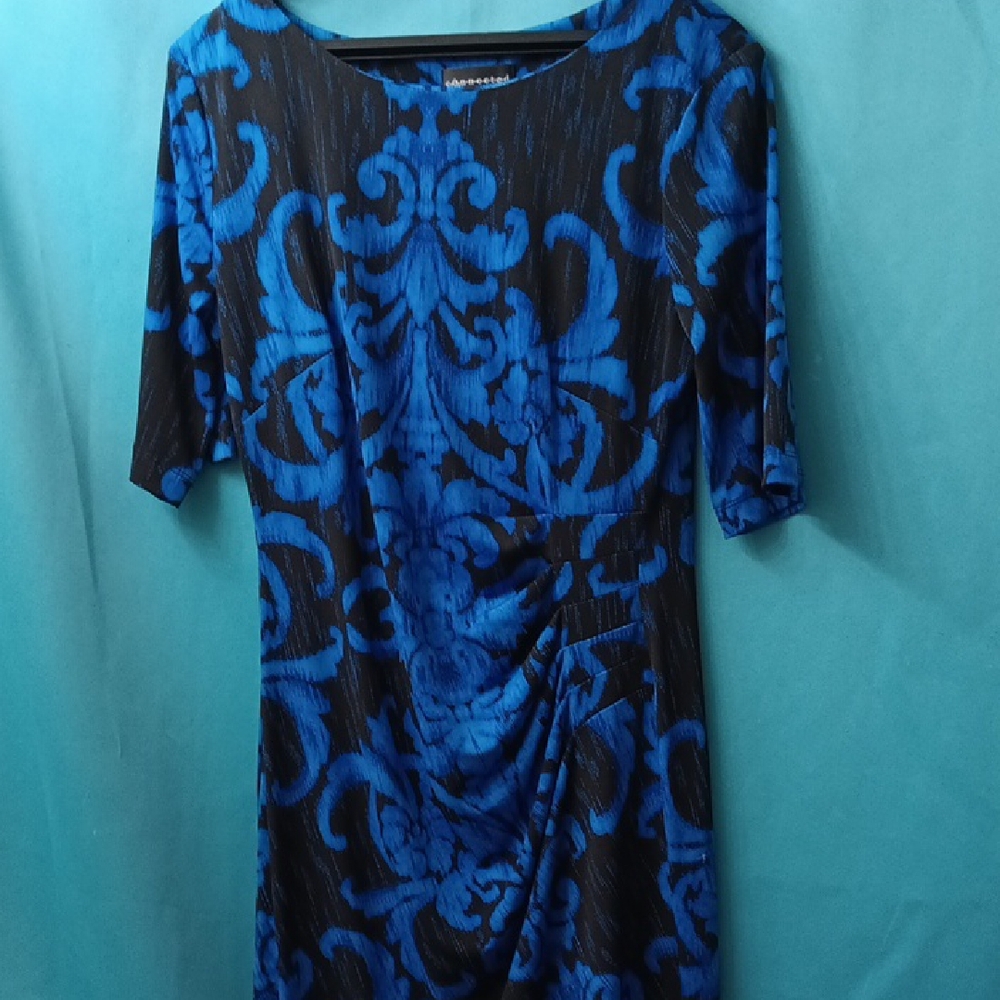 Connected Apparel Blue and Black Midi Dress